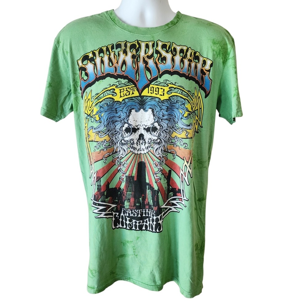 Silver Star Casting Company Double Sided Skull Graphic T-Shirt Green Men's Large